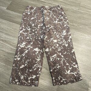 J.Jill Love Linen M Brown Woodsy Fall Cropped Pants Wide Leg
